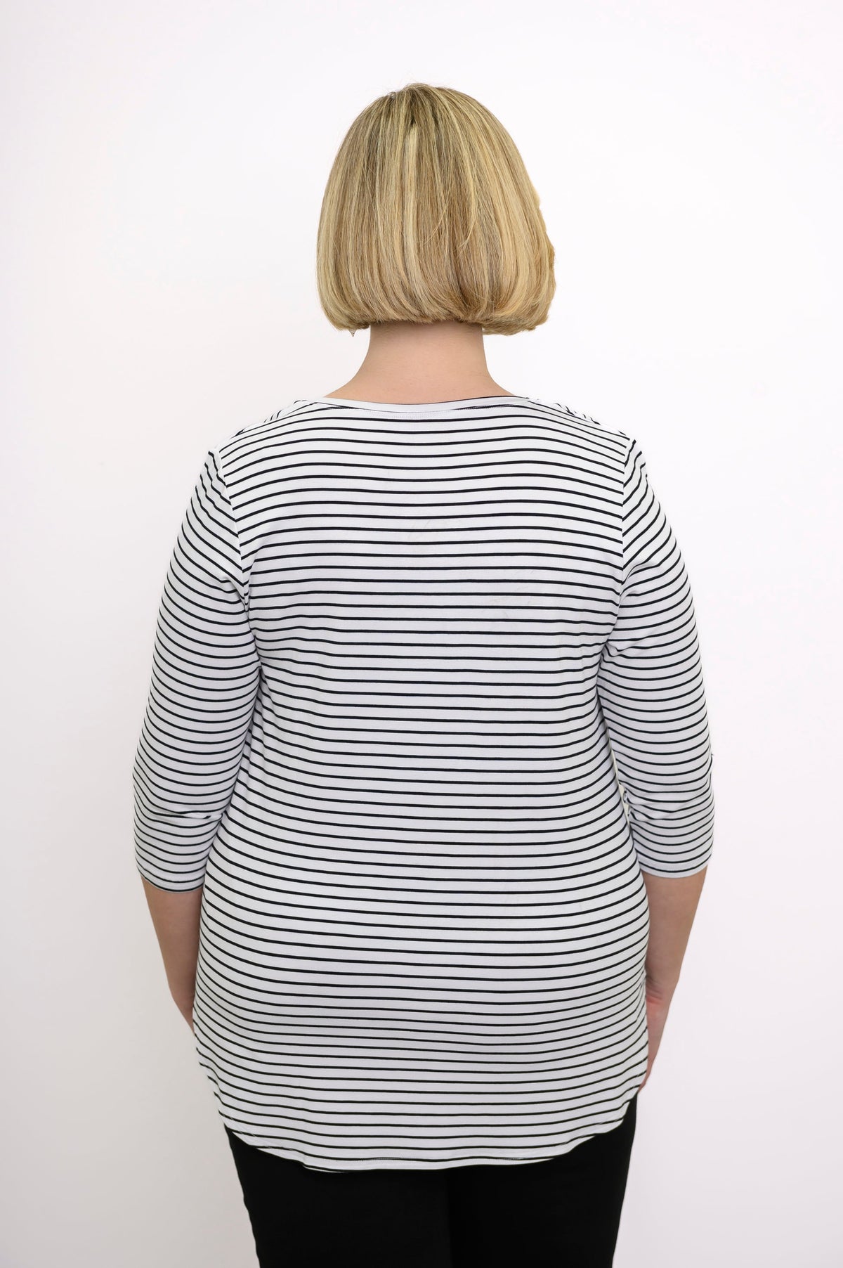 Jazz 3/4 Slv Top, White/Black Small Stripe, Bamboo - Final Sale