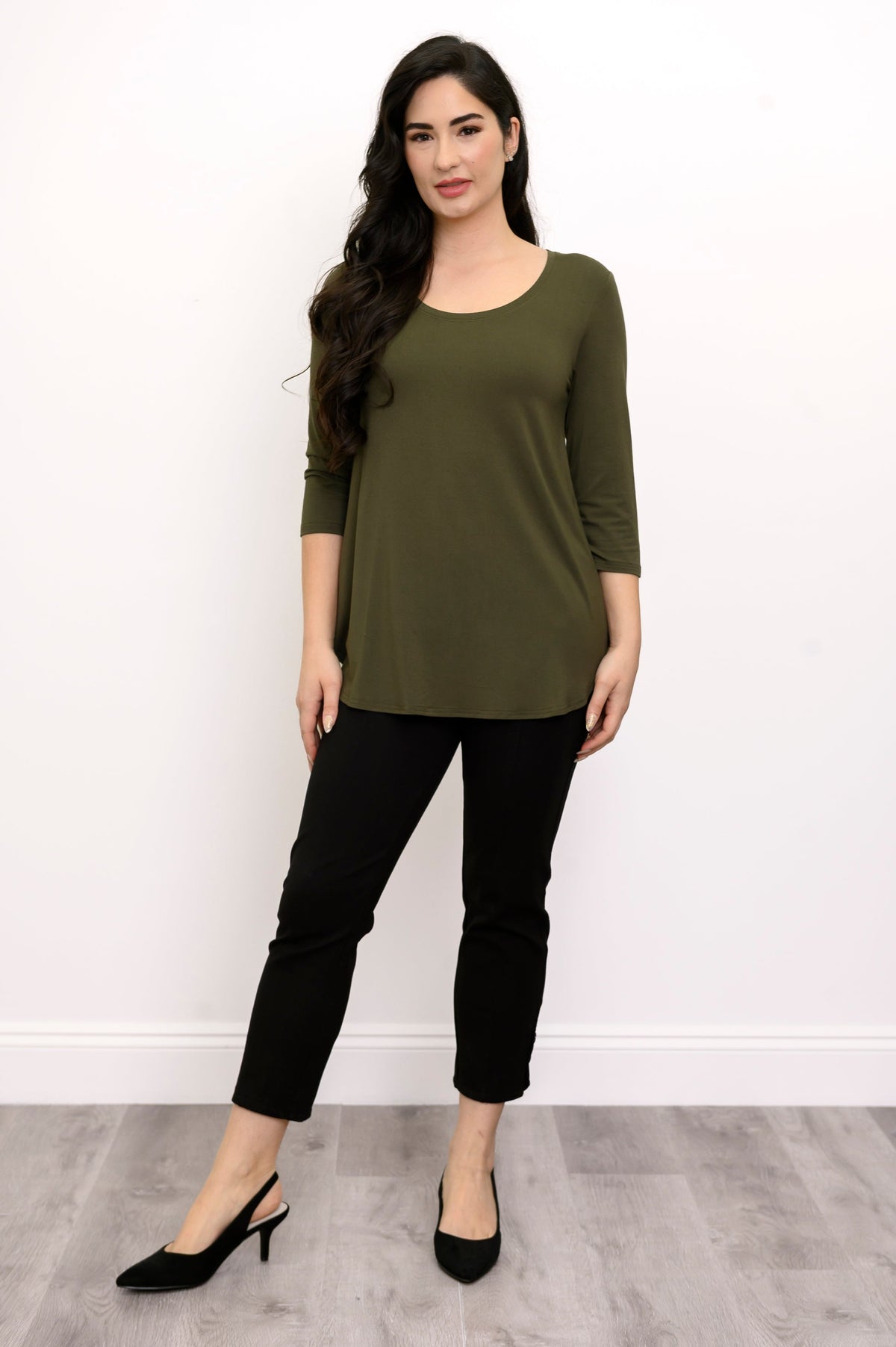 Jazz 3/4 Slv Top, Khaki, Bamboo