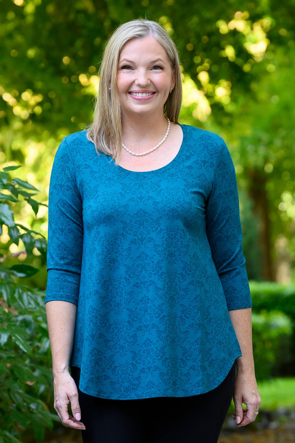 Jazz 3/4 Top, Teal Empire, Bamboo