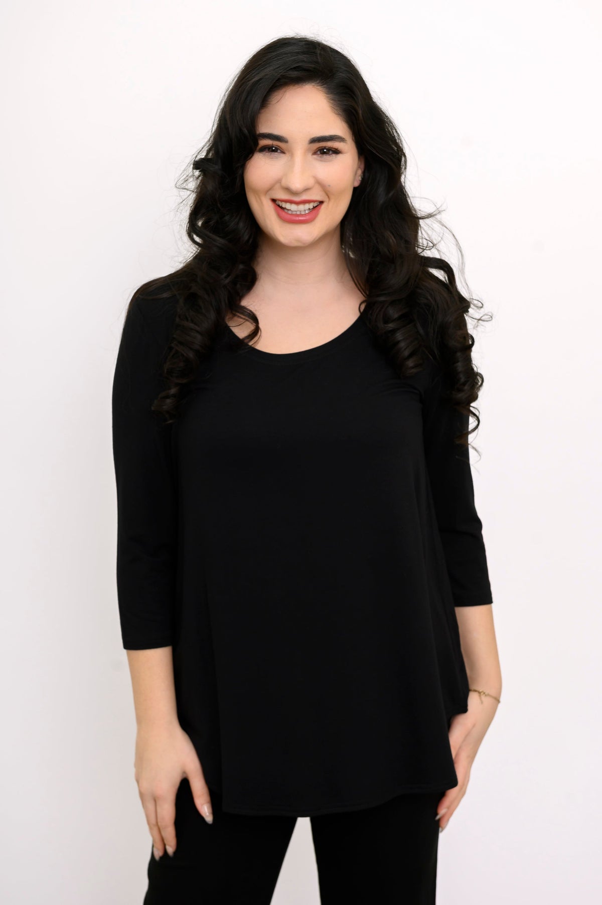 Jazz 3/4 Slv Top, Black, Bamboo