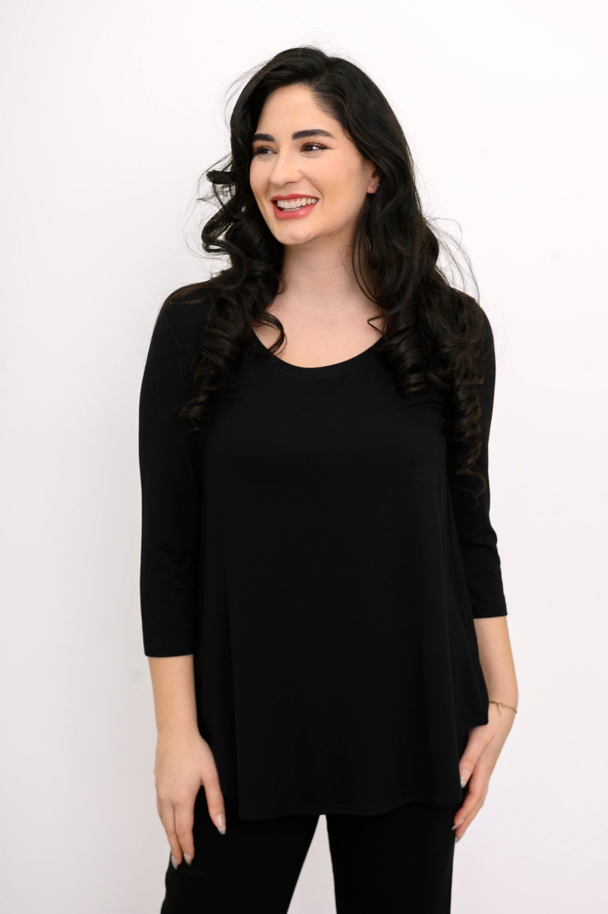 Jazz 3/4 Slv Top, Black, Bamboo