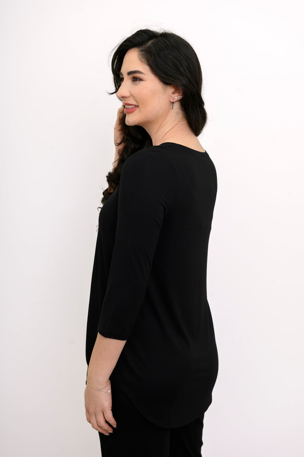 Jazz 3/4 Slv Top, Black, Bamboo