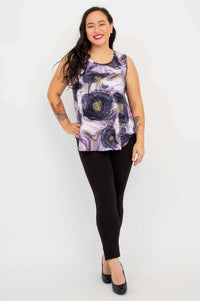 Woman modeling Jazz Tank Lotus Flow, full body front view with hand on hip