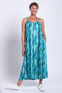 Joanna Jumpsuit, Teal Tie Dye, Linen Bamboo