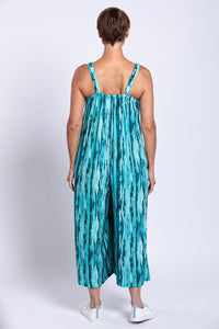 Joanna Jumpsuit, Teal Tie Dye, Linen Bamboo