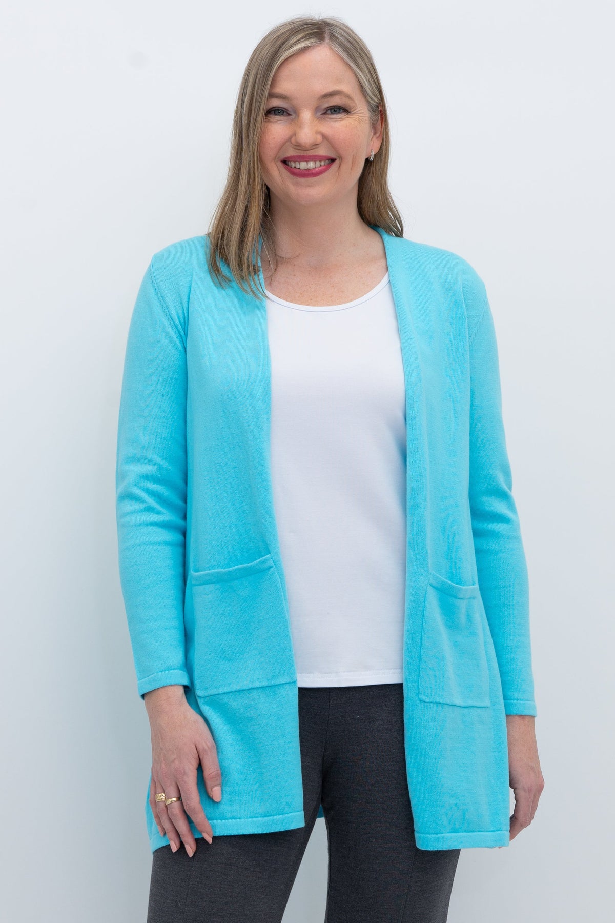 Justine Sweater, Turquoise, Cotton