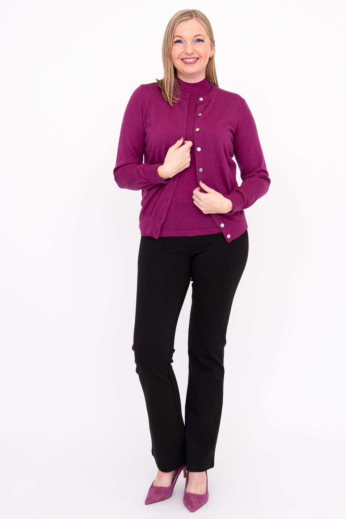 Kitten Cardigan, Magenta, Merino Wool