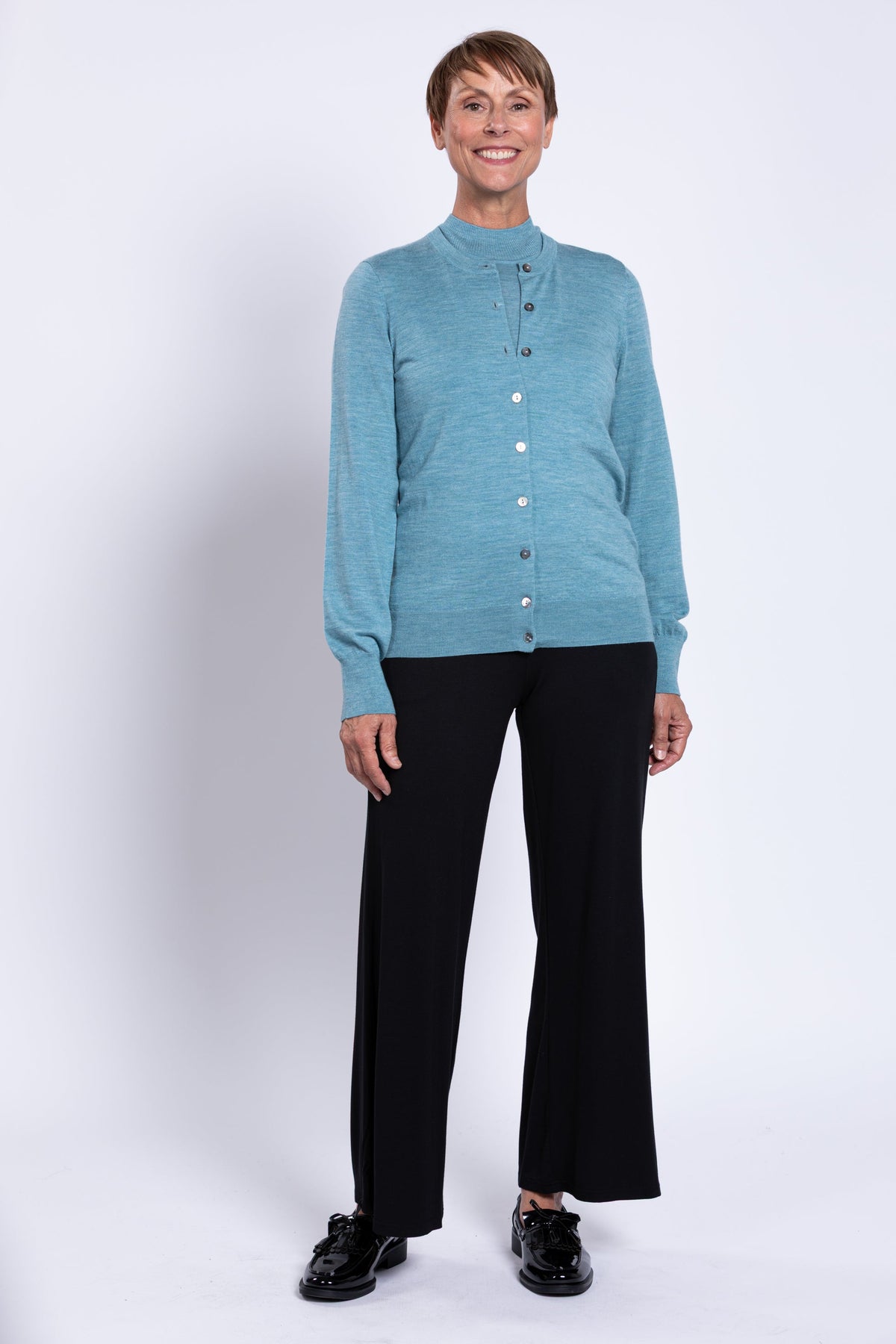 Kitten Cardigan, Teal Lite, Merino Wool