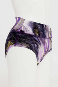 Side view of La Gaunche Classic Brief in purple marble pattern on mannequin
