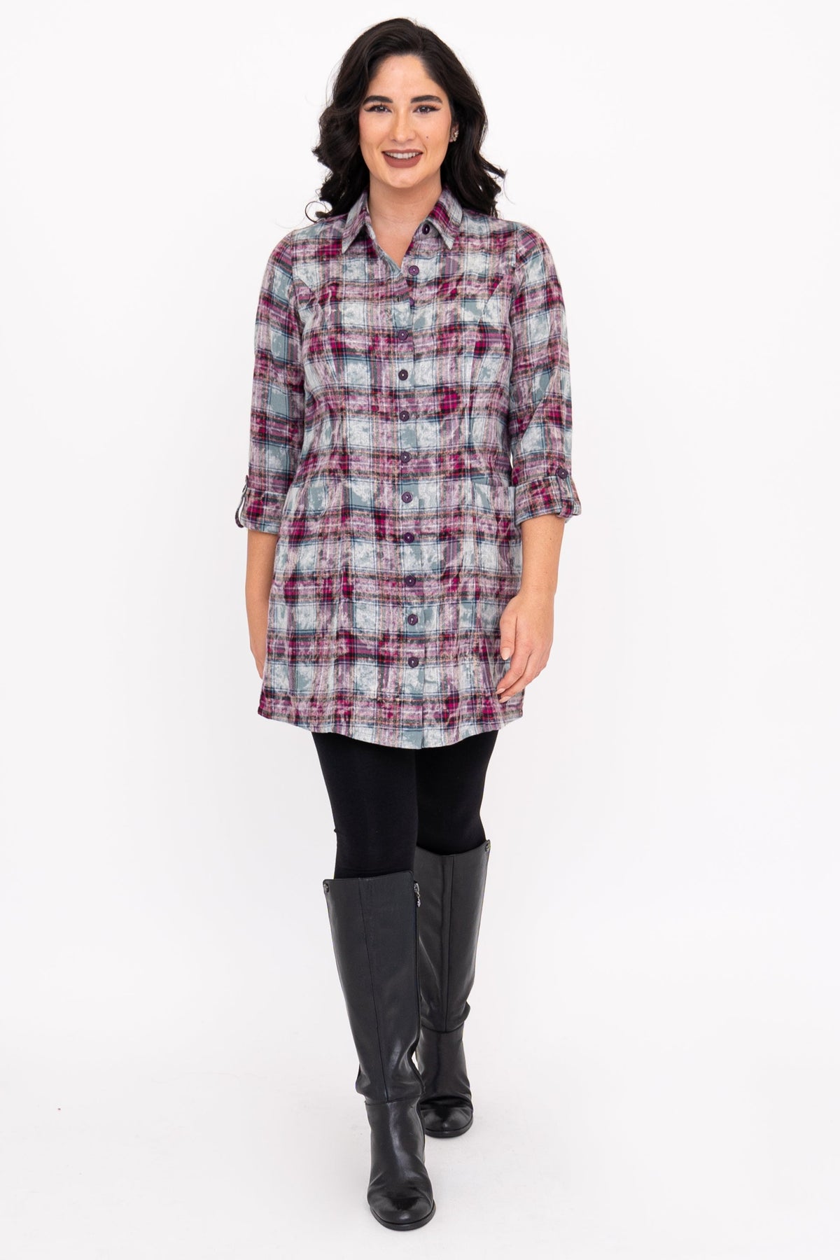 Larissa Tunic, Magenta Plaid, Cotton