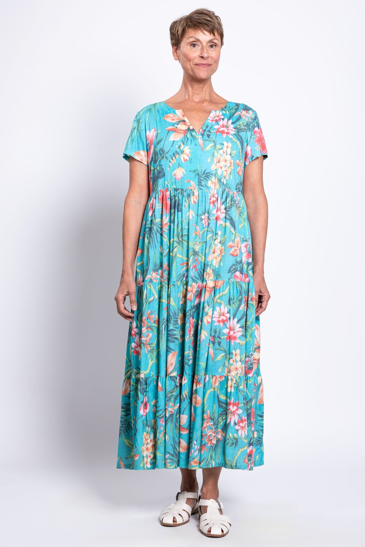 Laurita Dress, Teal Fiji, Linen Bamboo