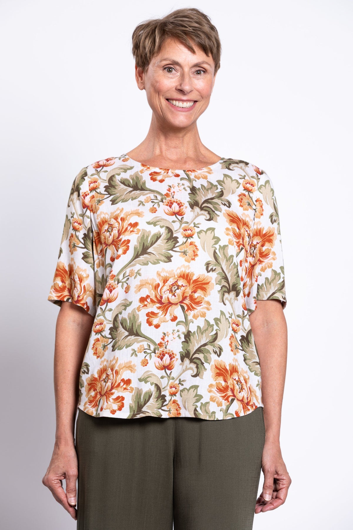 Liza Top, Khaki Tapestry, Linen Bamboo