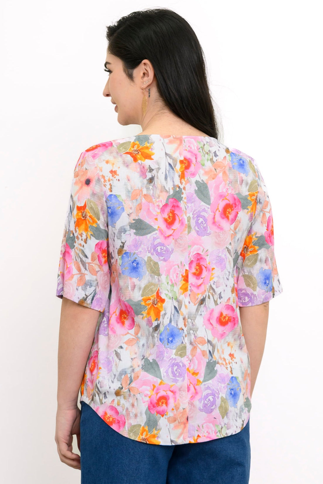 Liza Top, Pink Bouquet, Linen Bamboo