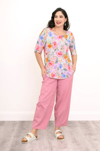 Liza Top, Pink Bouquet, Linen Bamboo