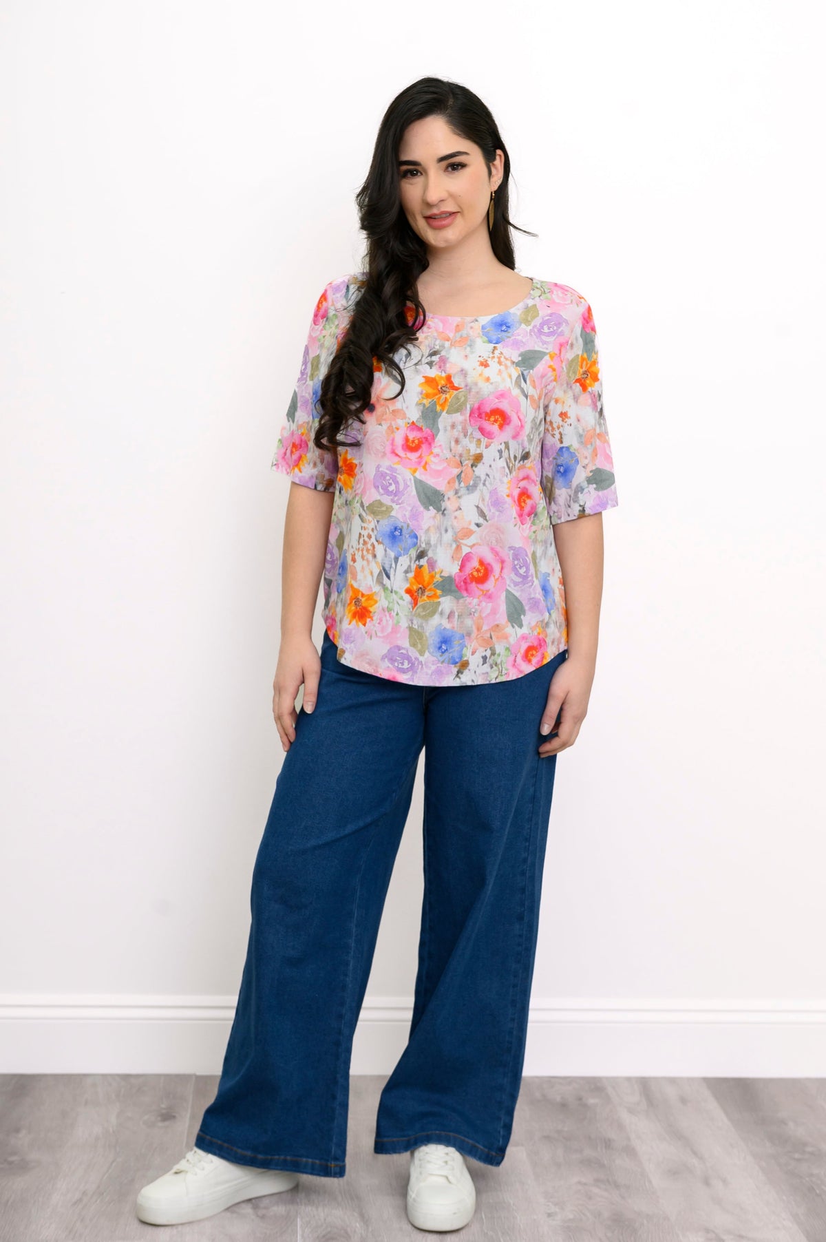 Liza Top, Pink Bouquet, Linen Bamboo