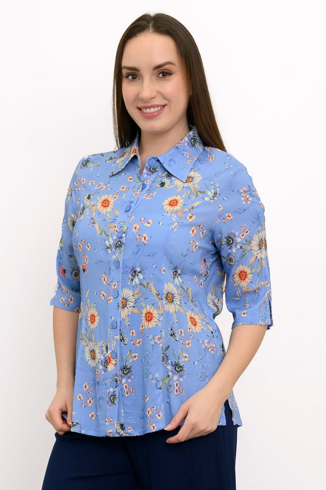 Lorine Blouse, Peri Daisy, Linen Bamboo