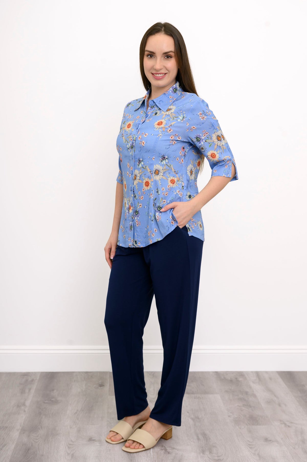 Lorine Blouse, Peri Daisy, Linen Bamboo