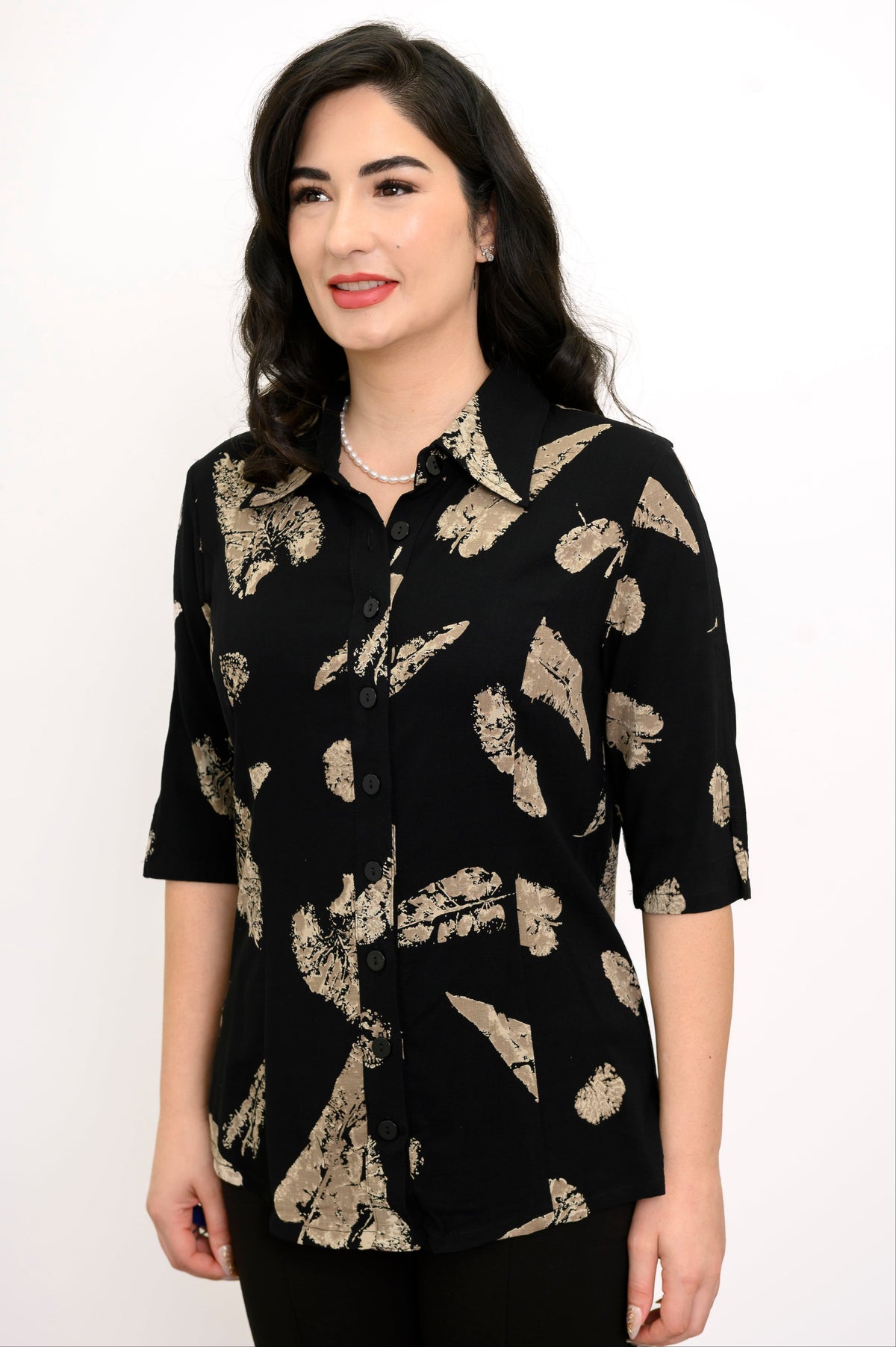 Lorine Blouse, Shadow Leaf, Linen Bamboo