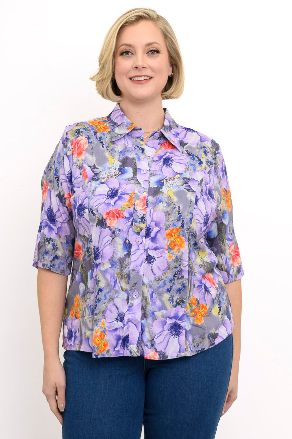 Lorine Blouse, Violet Bloom, Linen Bamboo