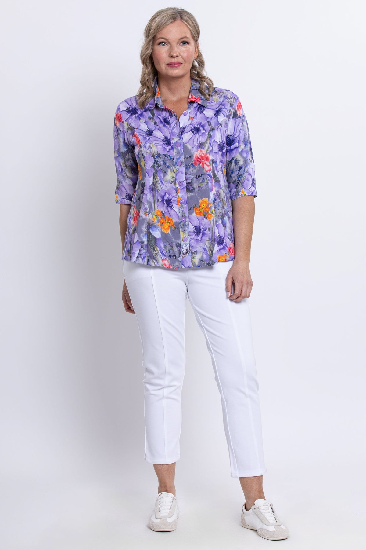 Lorine Blouse, Violet Bloom, Linen Bamboo