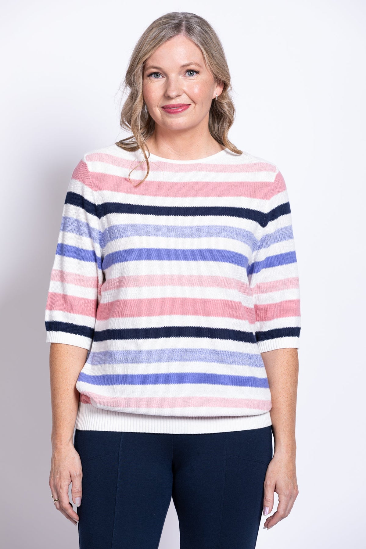 Louisa Sweater, Pink Stripe, Cotton