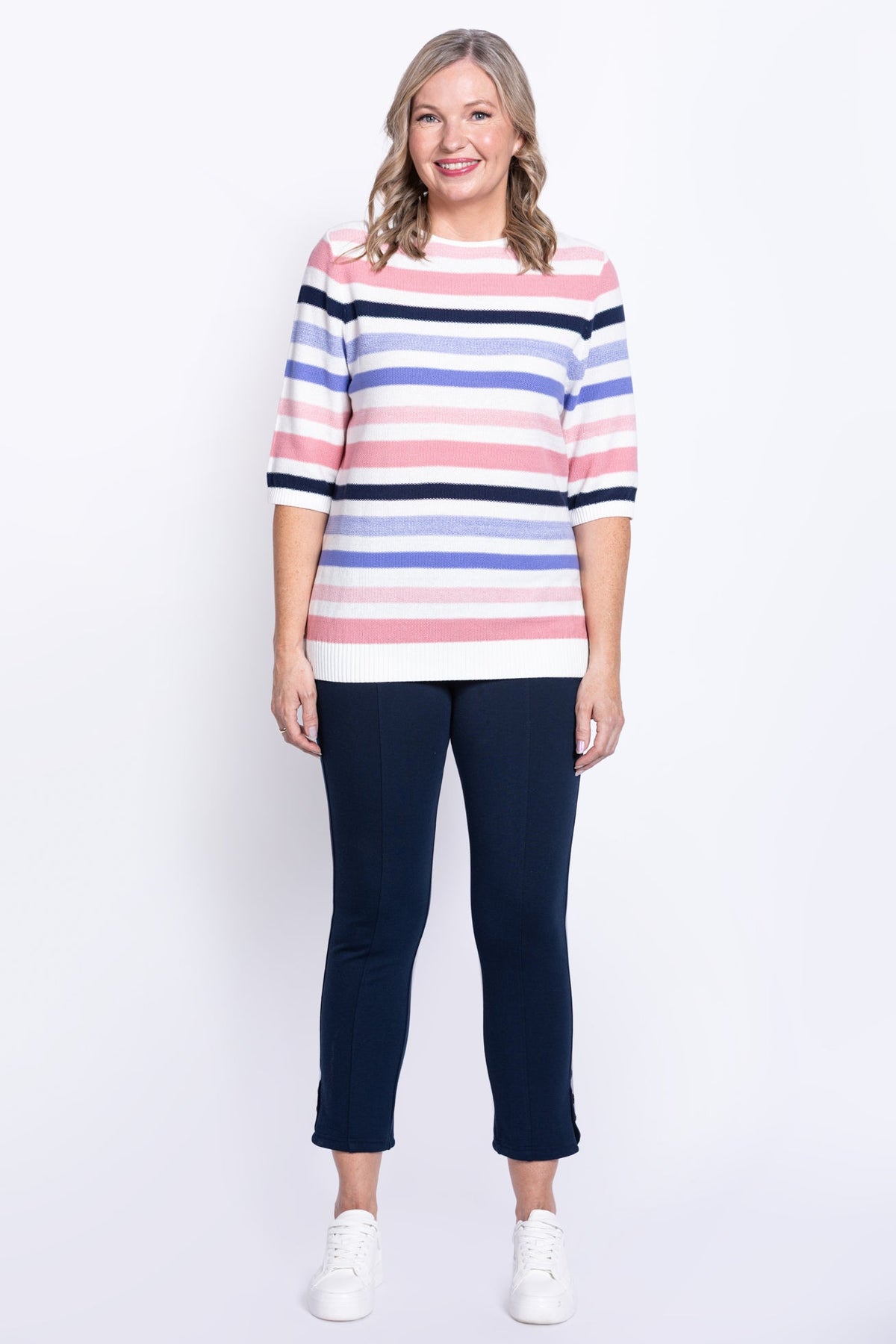 Louisa Sweater, Pink Stripe, Cotton