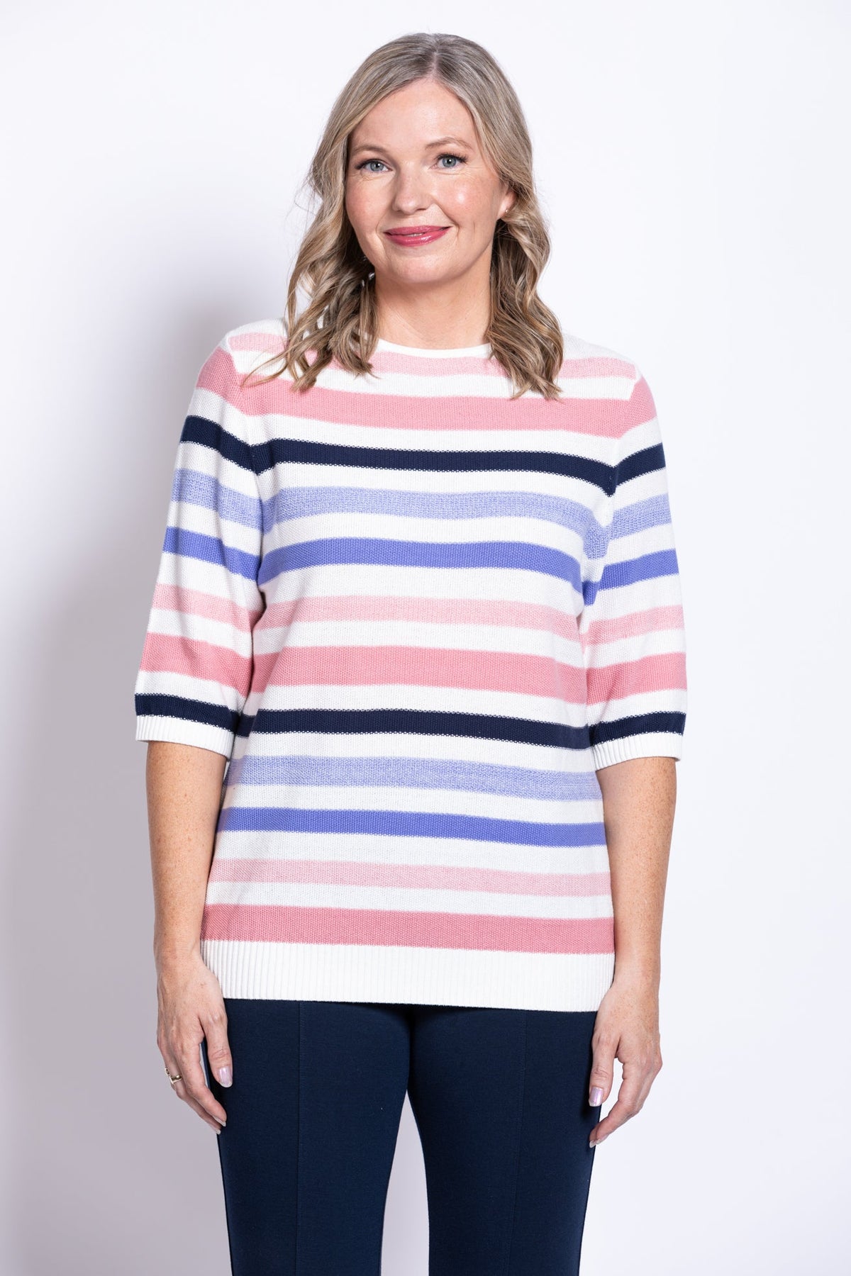 Louisa Sweater, Pink Stripe, Cotton