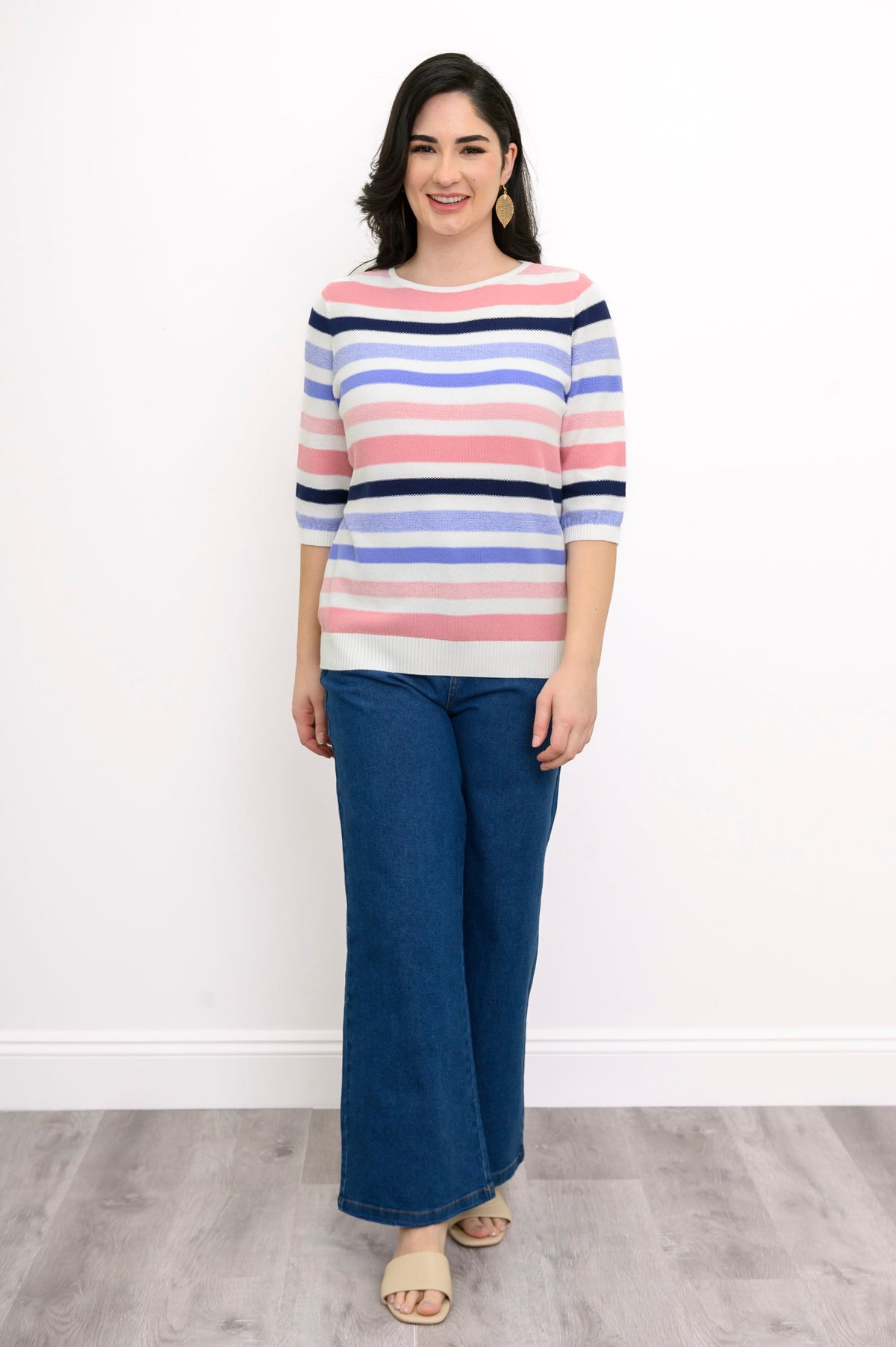 Louisa Sweater, Pink Stripe, Cotton