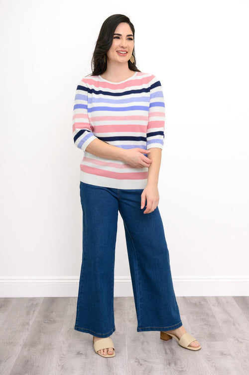 Louisa Sweater, Pink Stripe, Cotton
