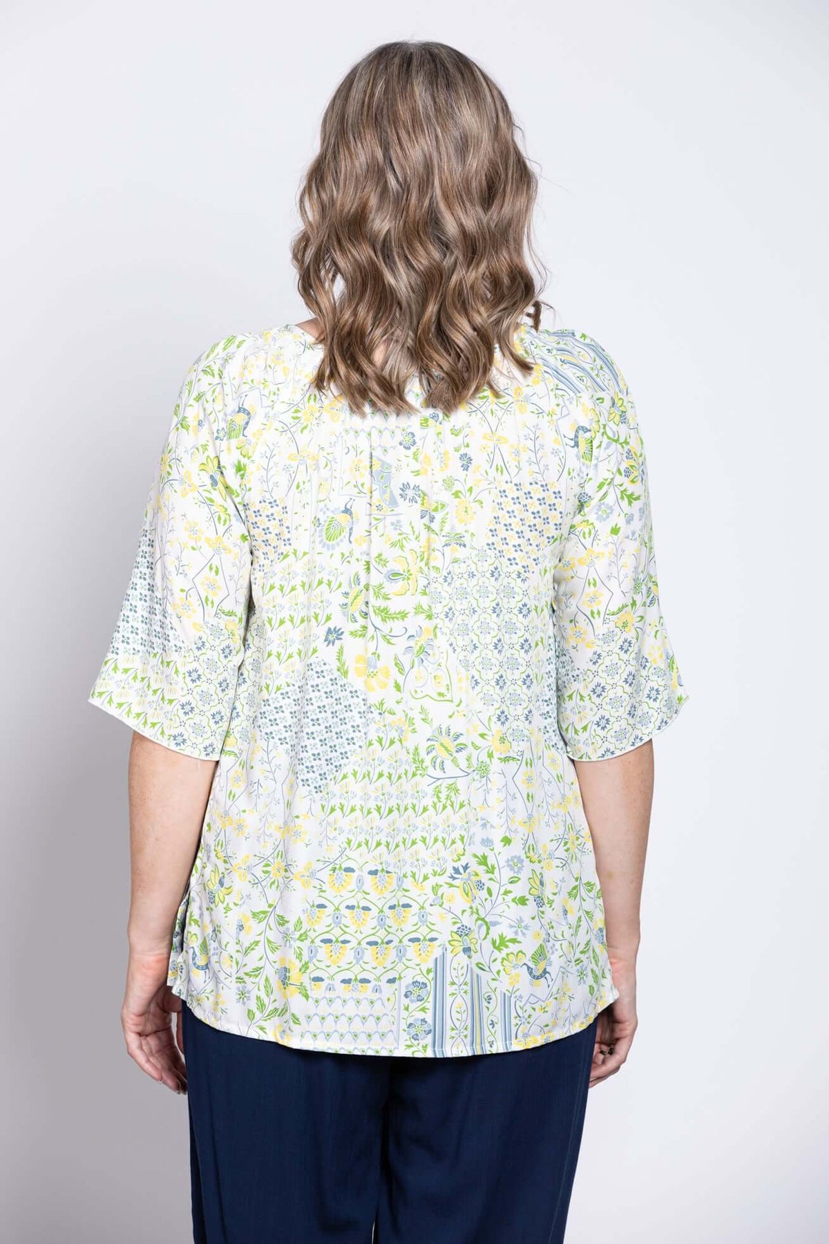 Back view of Luna Boho Peasant Top highlighting the patterned fabric