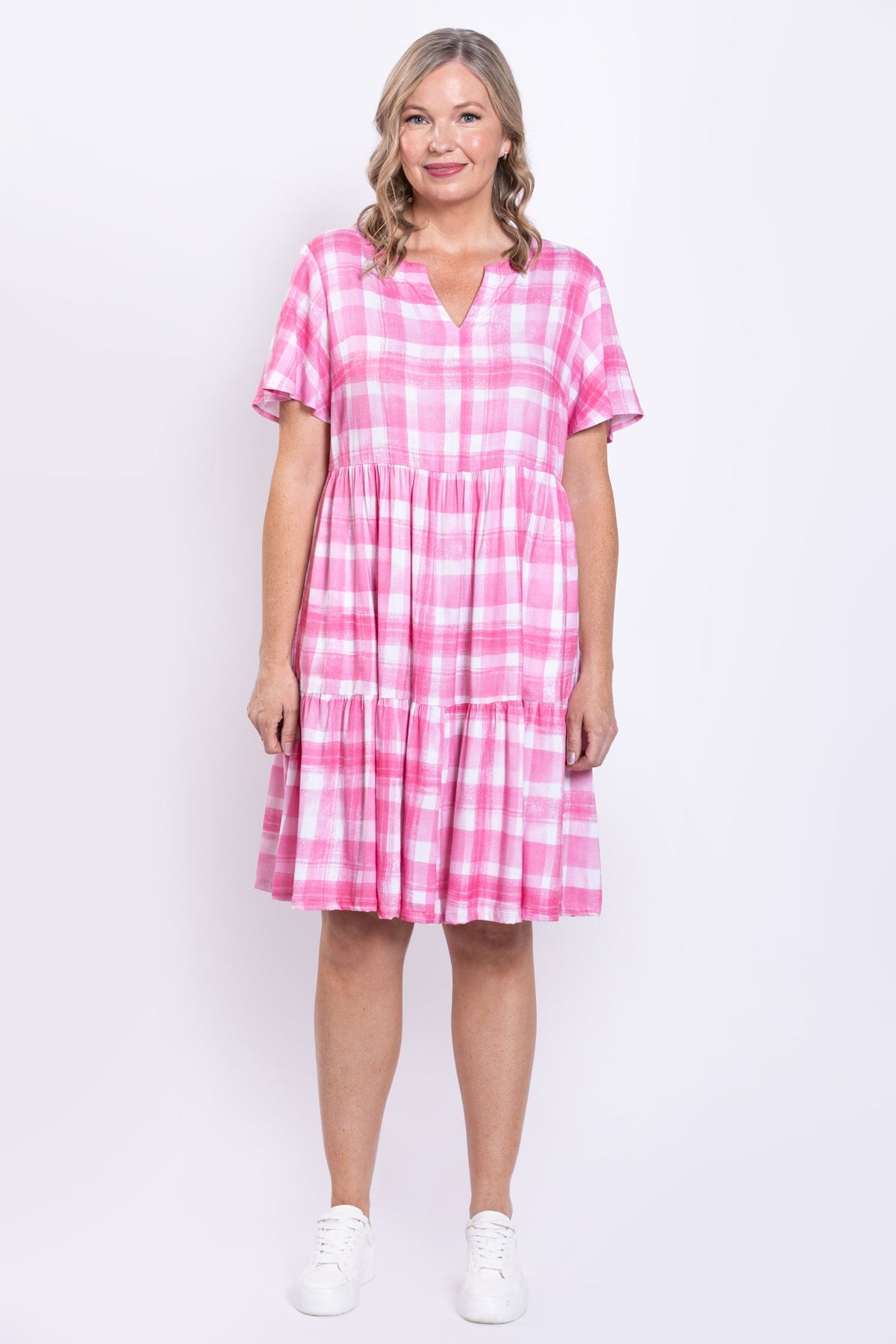Lupin Dress, Pink Plaid, Linen Bamboo