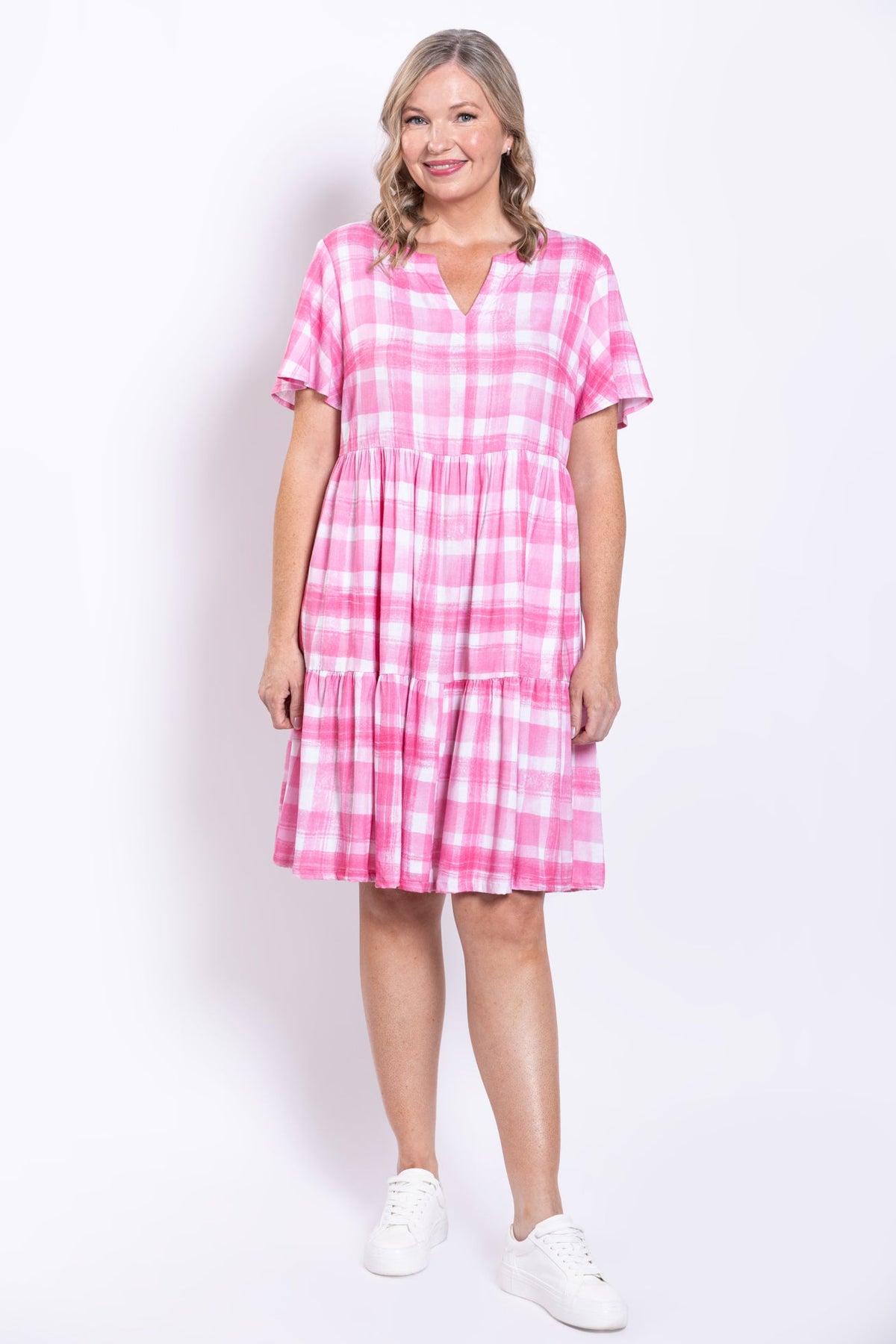 Lupin Dress, Pink Plaid, Linen Bamboo