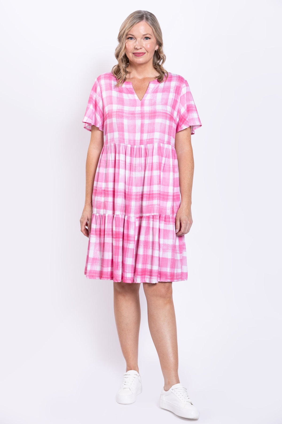 Lupin Dress, Pink Plaid, Linen Bamboo