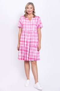 Lupin Dress, Pink Plaid, Linen Bamboo