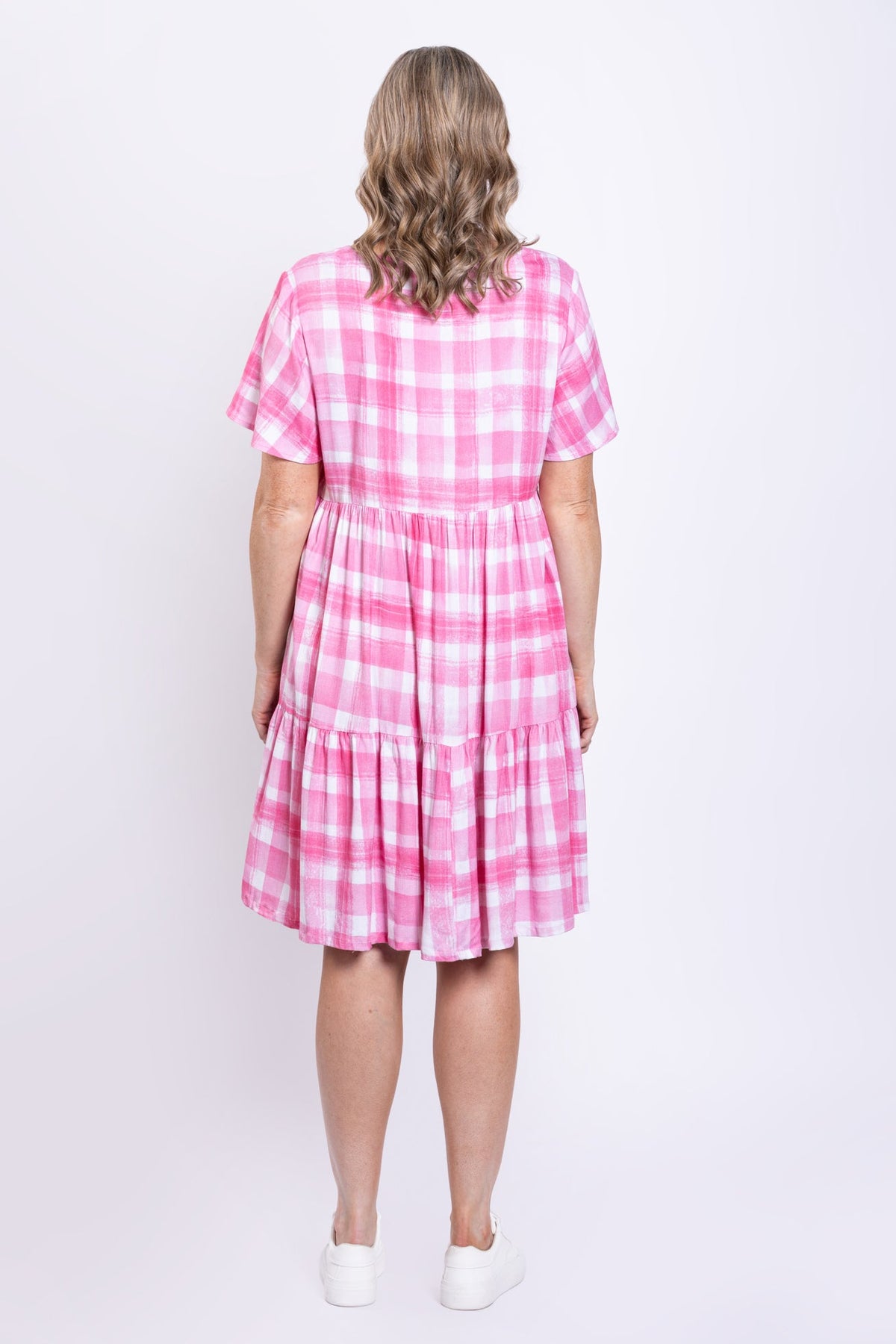 Lupin Dress, Pink Plaid, Linen Bamboo