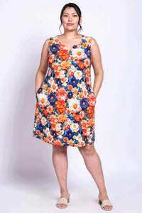 Maggie Shift Dress modeled from the front with hands in pockets