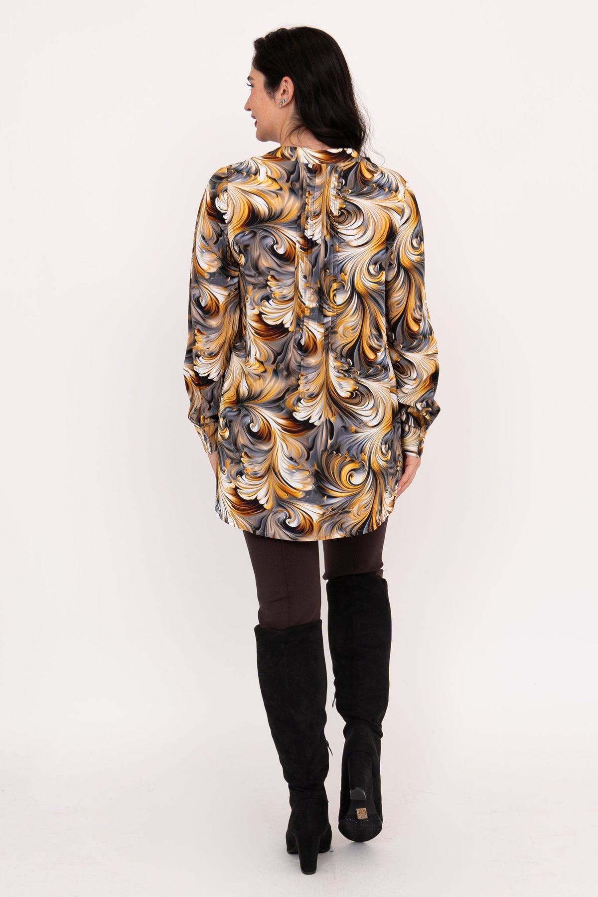 Margate L/S Blouse, Coffee Marble