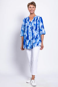 Margate Blouse, Ocean Tides, Linen Bamboo