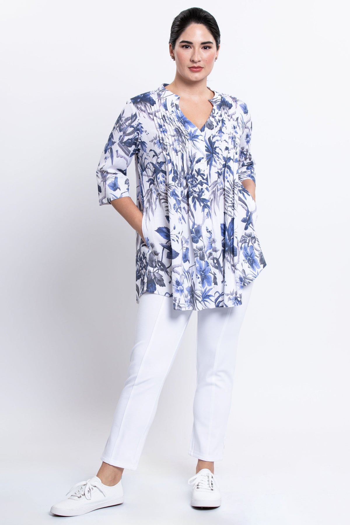 Margate Blouse, Peri Palm, Linen Bamboo