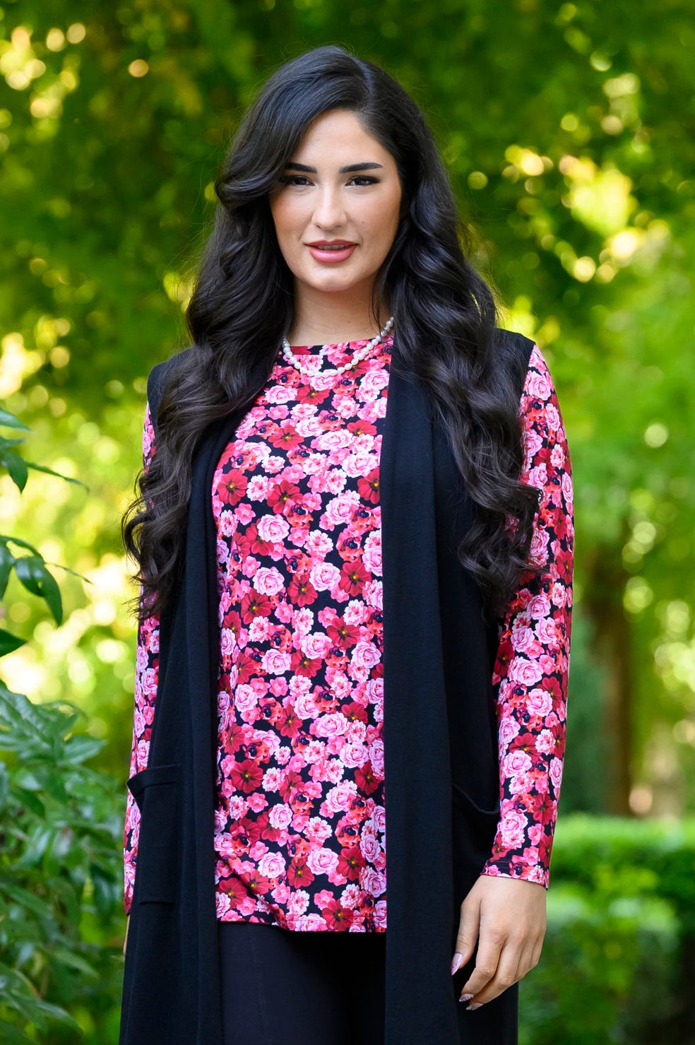 Margie Top, Vermillion Rose, Bamboo