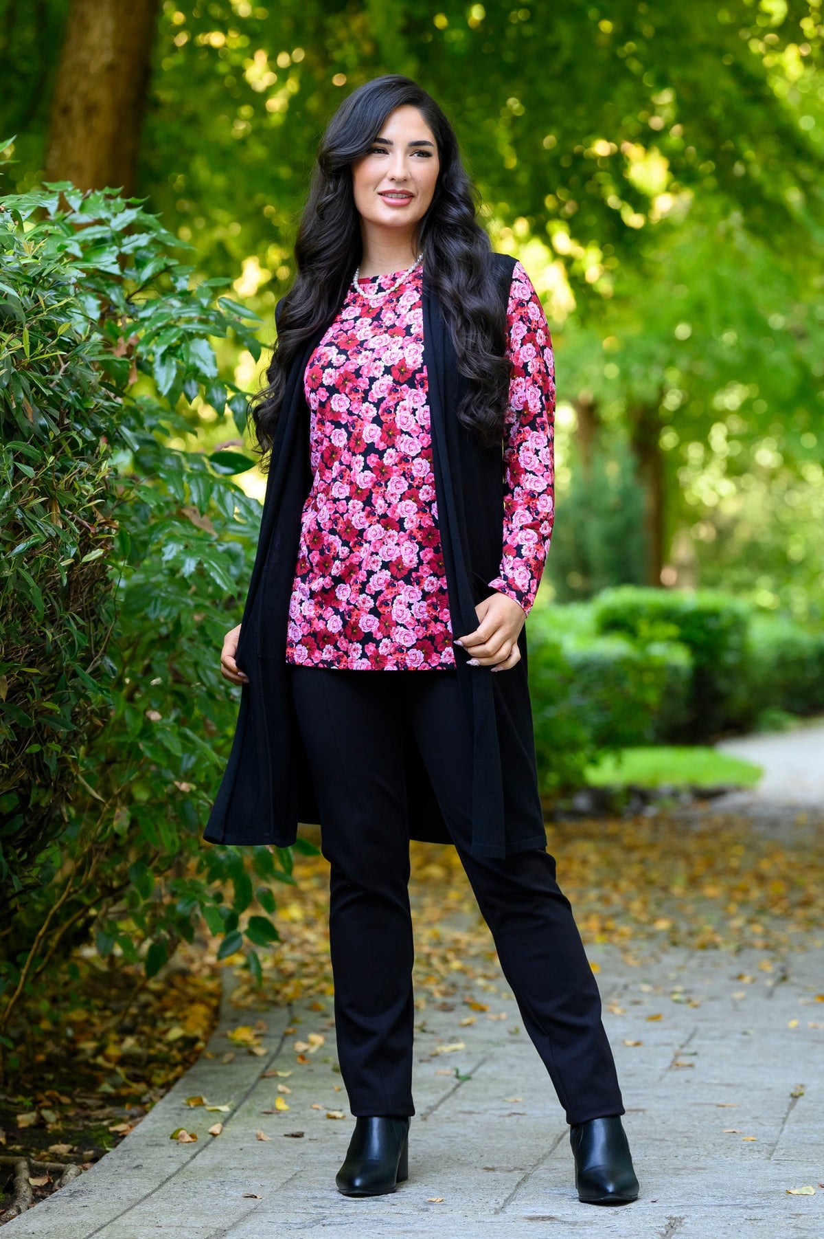 Margie Top, Vermillion Rose, Bamboo