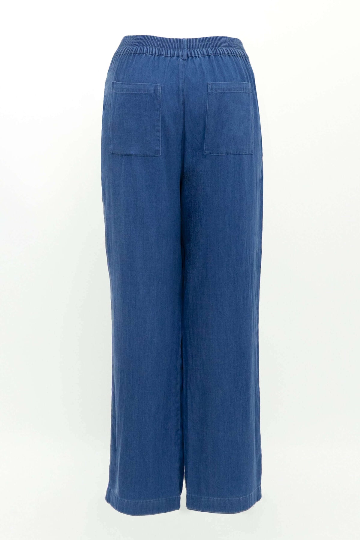 Rear view of Marla Tencel Pants with elastic waistband and pockets