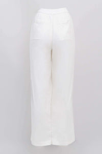 Melodie Pant in white linen blend displayed against white background, back view