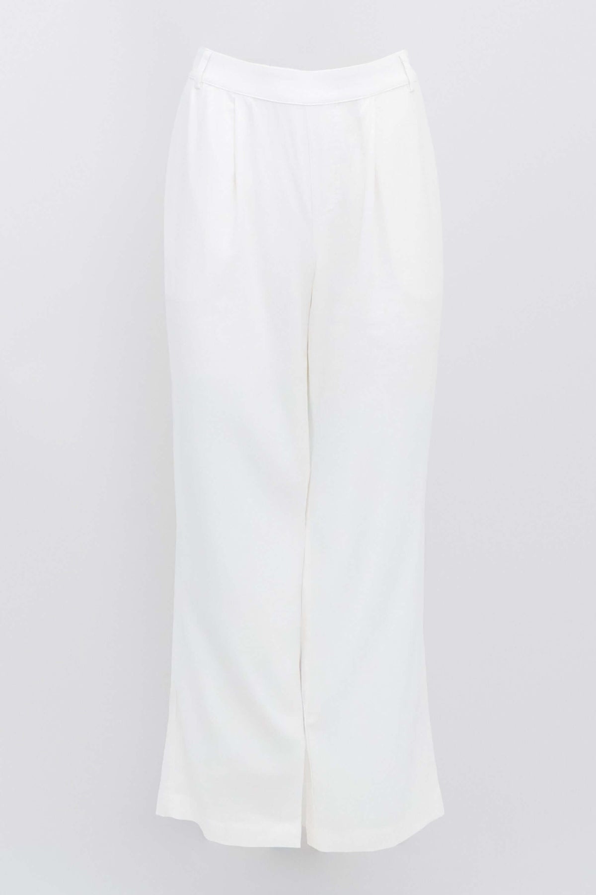 Melodie Pant in white linen blend displayed against white background, front view