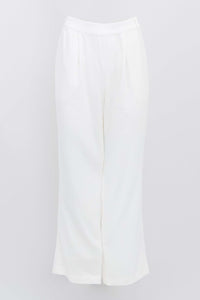 Melodie Pant in white linen blend displayed against white background, front view