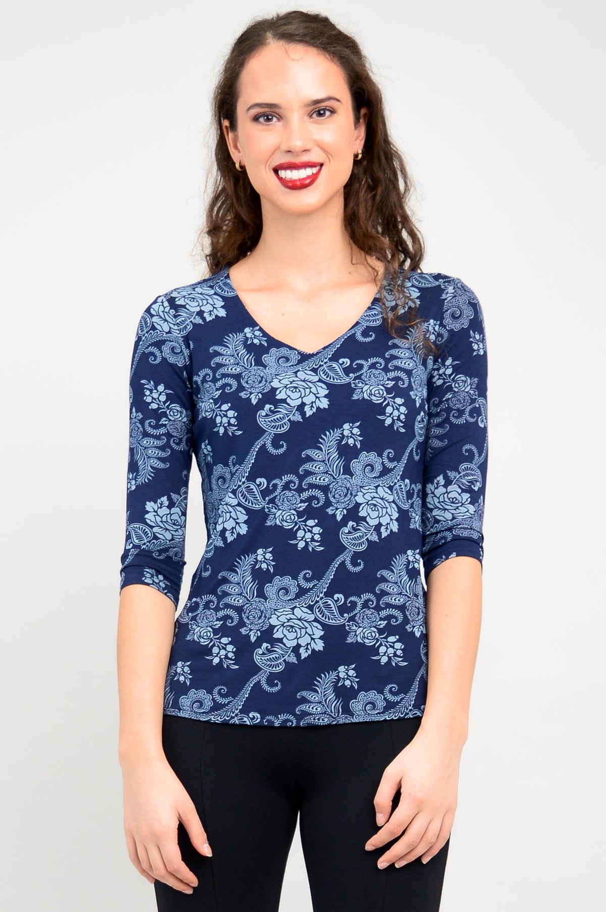 Mia Top, Indigo Roses, Bamboo- Final Sale