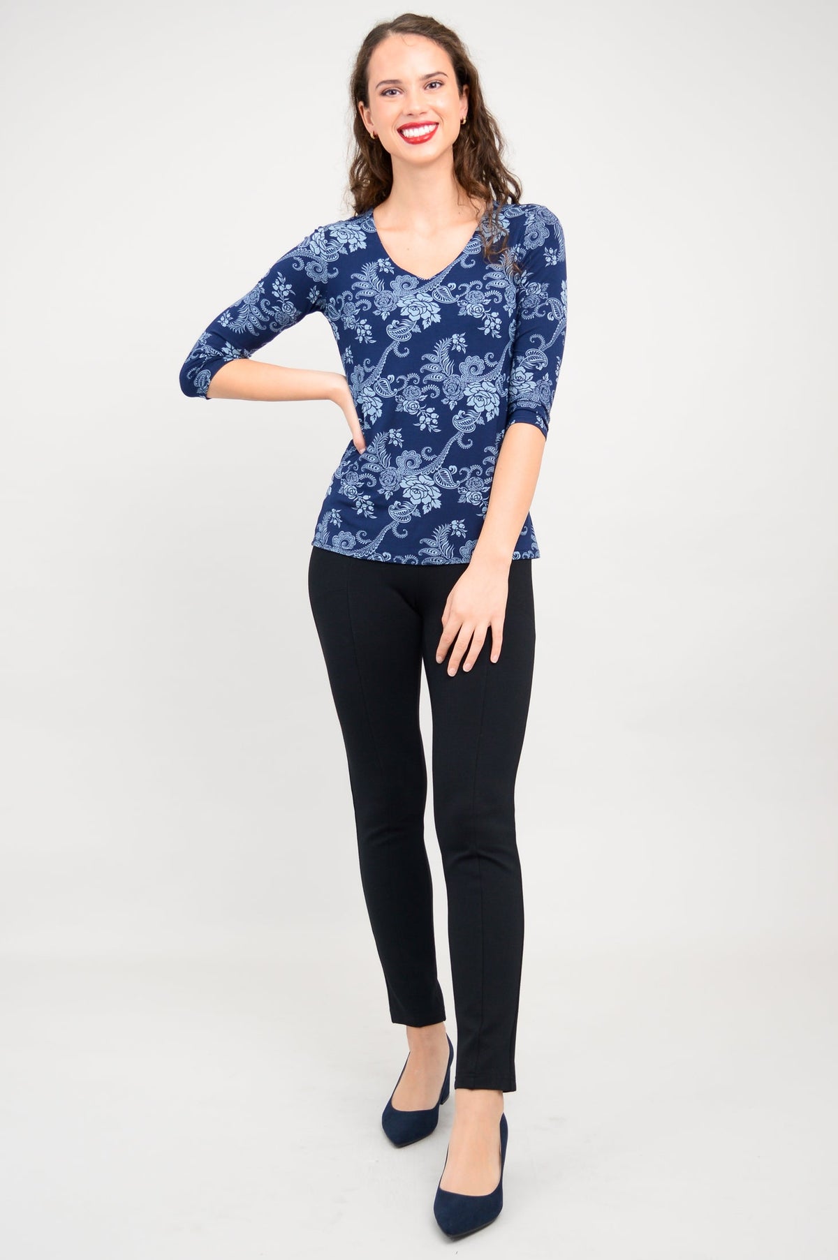 Mia Top, Indigo Roses, Bamboo- Final Sale