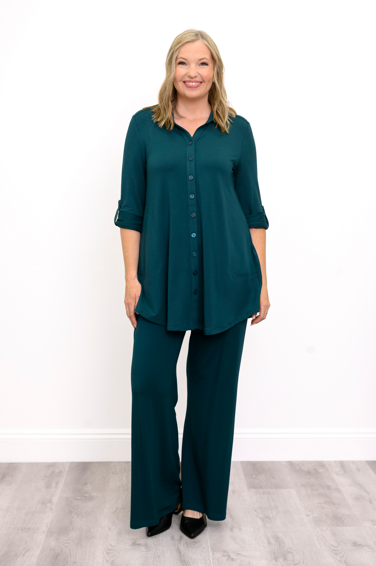 Michele Blouse, Crystal Teal, French Terry