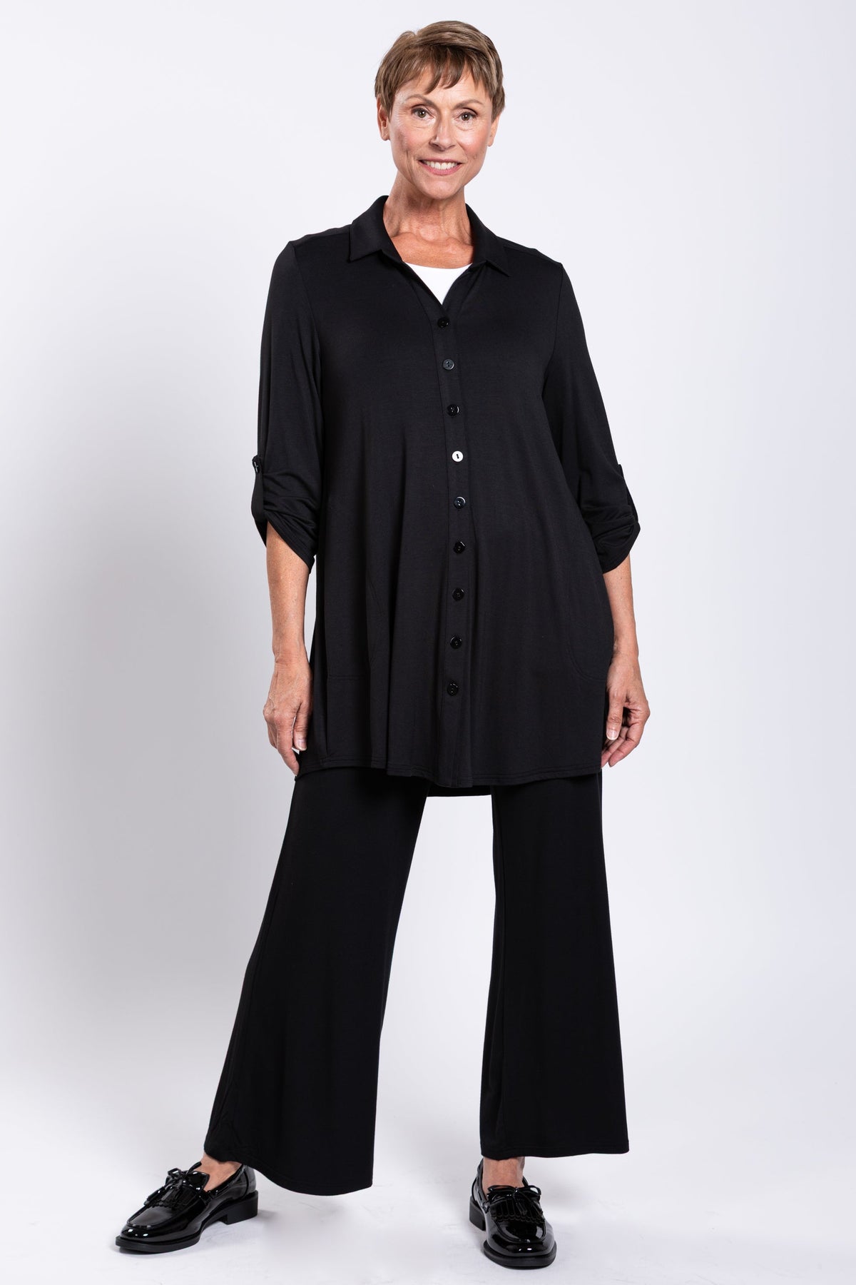 Michele Blouse, Black, French Terry