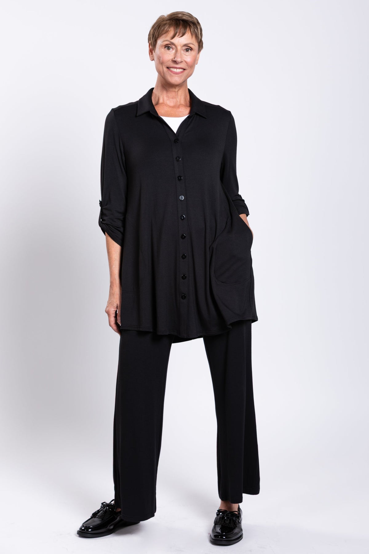 Michele Blouse, Black, French Terry